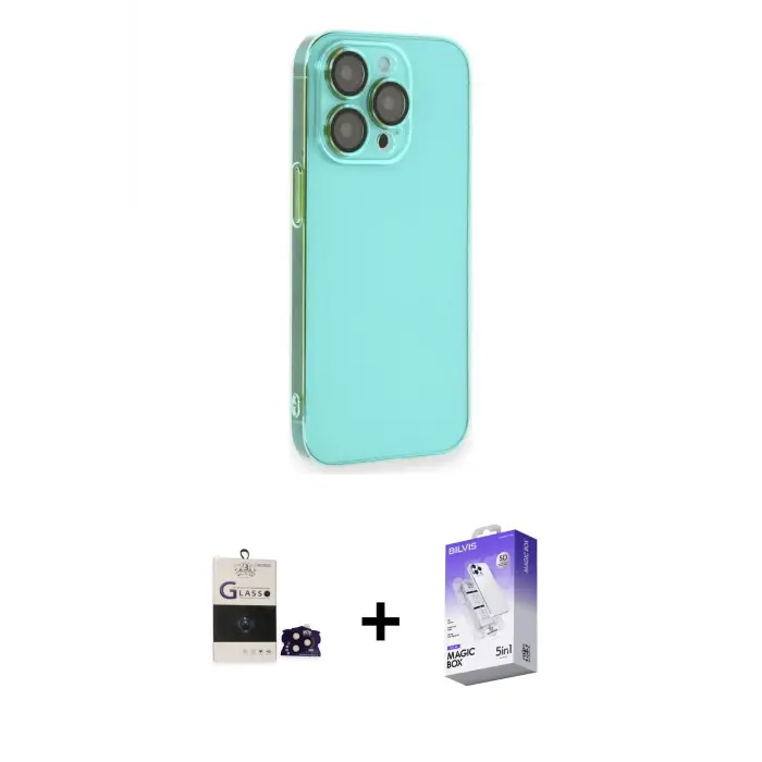 ieg™ iPhone 14 Pro Max Kılıf Siluet Minimal Özel Seri - Siyah Bilvis 5in1 3D Magic Cam Ekran Koruyucu + Bilvis Titan Kamera Lens - SH