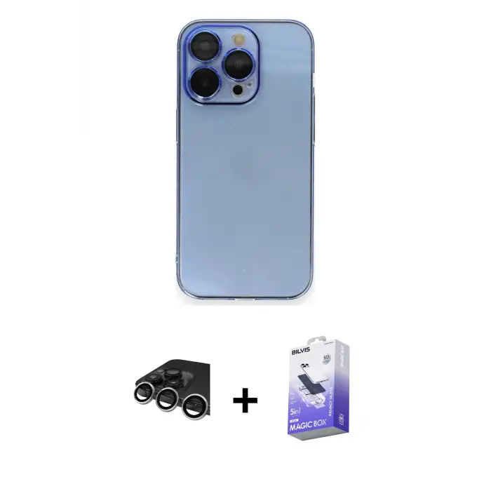 ieg™ iPhone 14 Pro Max Kılıf Siluet Minimal Özel Seri - Siyah Bilvis 5in1 5D Magic Hayalet Cam Ekran Koruyucu + Raze Metal Kamera Lens - GS