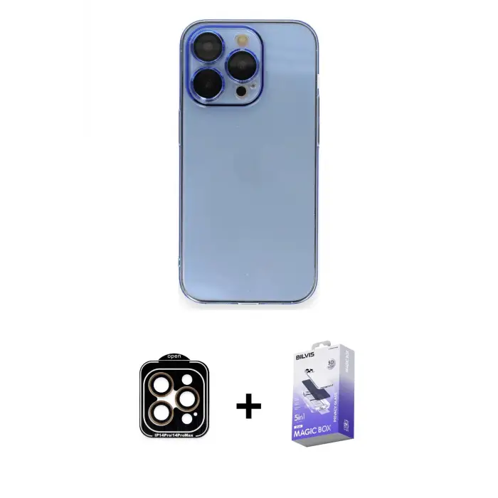 ieg™ iPhone 14 Pro Max Kılıf Siluet Minimal Özel Seri - Siyah Bilvis 5in1 5D Magic Hayalet Cam Ekran Koruyucu + PVD Metal Kamera Lens - TU