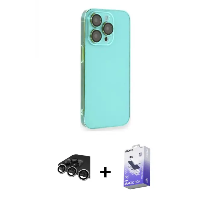 ieg™ iPhone 14 Pro Max Kılıf Siluet Minimal Özel Seri - Siyah Bilvis 5in1 5D Magic Hayalet Cam Ekran Koruyucu + Raze Metal Kamera Lens - GS
