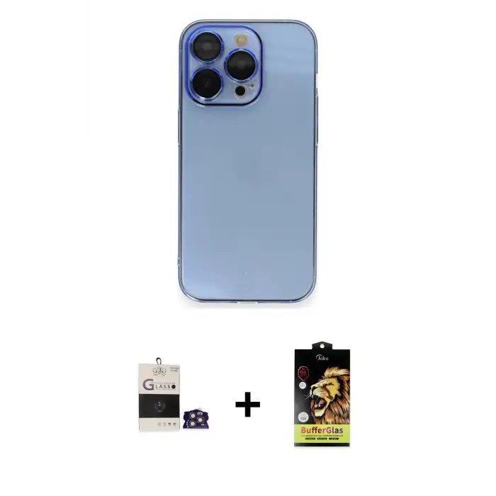 ieg™ iPhone 14 Pro Max Kılıf Siluet Minimal Özel Seri - Siyah Buffer Cam Ekran Koruyucu + Bilvis Titan Kamera Lens - GS