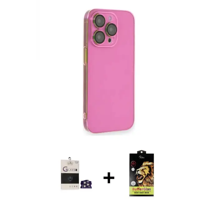 ieg™ iPhone 14 Pro Max Kılıf Siluet Minimal Özel Seri - Siyah Buffer Cam Ekran Koruyucu + Bilvis Titan Kamera Lens - GS