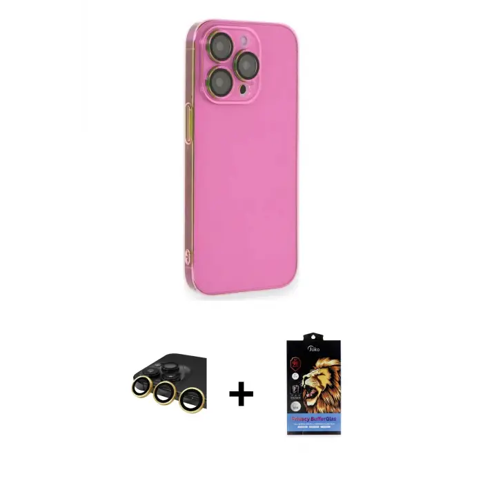 ieg™ iPhone 14 Pro Max Kılıf Siluet Minimal Özel Seri - Siyah Buffer Hayalet Cam Ekran Koruyucu + Raze Metal Kamera Lens - GD