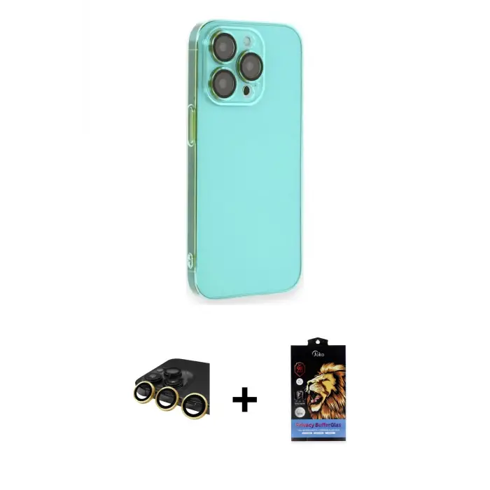 ieg™ iPhone 14 Pro Max Kılıf Siluet Minimal Özel Seri - Siyah Buffer Hayalet Cam Ekran Koruyucu + Raze Metal Kamera Lens - GD