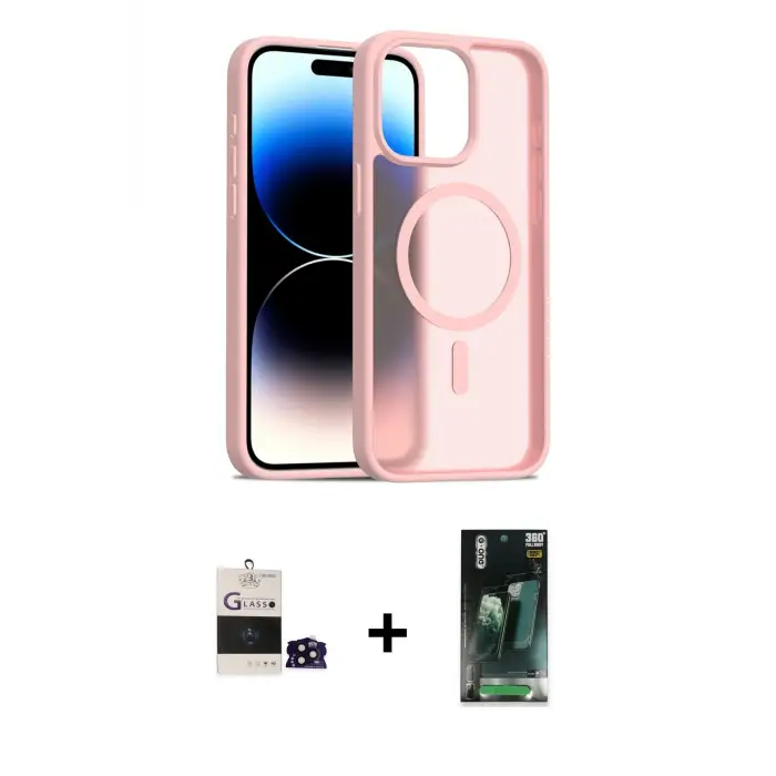 ieg™ iPhone 14 Pro Max Kılıf Siluet Minimal Prime - Şeffaf 360 Full Body Arka Koruyucu + Bilvis Titan Kamera Lens - SH