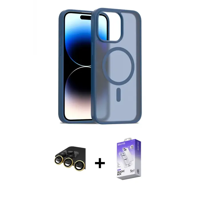 ieg™ iPhone 14 Pro Max Kılıf Siluet Minimal Prime - Siyah Bilvis 5in1 3D Magic Cam Ekran Koruyucu + Raze Metal Kamera Lens - GD