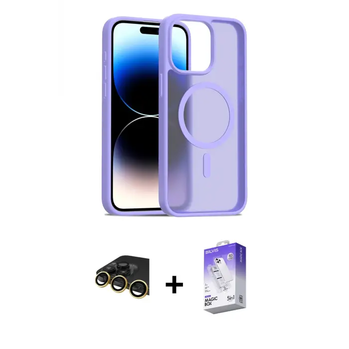 ieg™ iPhone 14 Pro Max Kılıf Siluet Minimal Prime - Siyah Bilvis 5in1 3D Magic Cam Ekran Koruyucu + Raze Metal Kamera Lens - GD