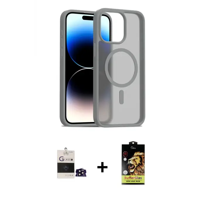 ieg™ iPhone 14 Pro Max Kılıf Siluet Minimal Prime - Siyah Buffer Cam Ekran Koruyucu + Bilvis Titan Kamera Lens - SH