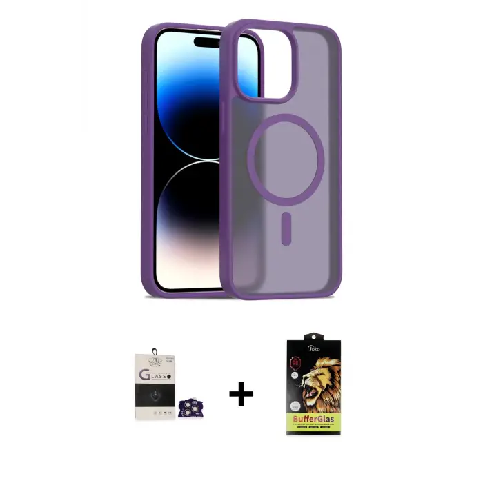 ieg™ iPhone 14 Pro Max Kılıf Siluet Minimal Prime - Siyah Buffer Cam Ekran Koruyucu + Bilvis Titan Kamera Lens - GS