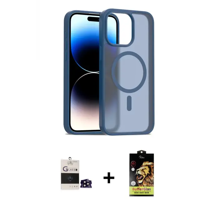 ieg™ iPhone 14 Pro Max Kılıf Siluet Minimal Prime - Siyah Buffer Cam Ekran Koruyucu + Bilvis Titan Kamera Lens - SH