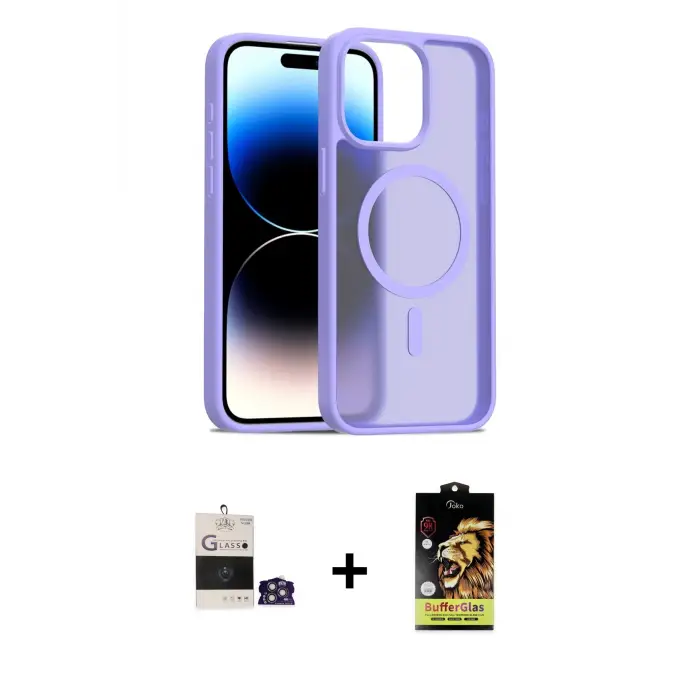 ieg™ iPhone 14 Pro Max Kılıf Siluet Minimal Prime - Siyah Buffer Cam Ekran Koruyucu + Bilvis Titan Kamera Lens - GS