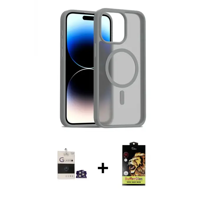 ieg™ iPhone 14 Pro Max Kılıf Siluet Minimal Prime - Siyah Buffer Cam Ekran Koruyucu + Bilvis Titan Kamera Lens - GS