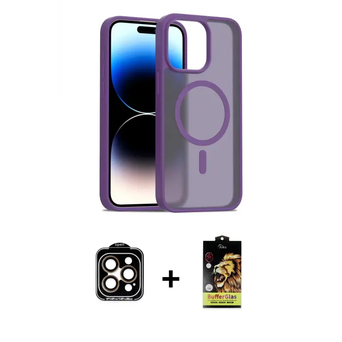 ieg™ iPhone 14 Pro Max Kılıf Siluet Minimal Prime - Siyah Buffer Cam Ekran Koruyucu + PVD Metal Kamera Lens - TU