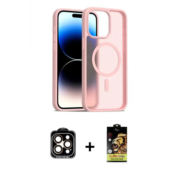 ieg™ iPhone 14 Pro Max Kılıf Siluet Minimal Prime - Siyah Buffer Cam Ekran Koruyucu + PVD Metal Kamera Lens - TU