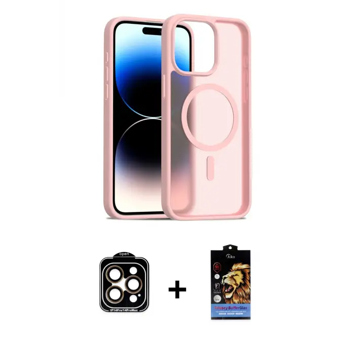 ieg™ iPhone 14 Pro Max Kılıf Siluet Minimal Prime - Siyah Buffer Hayalet Cam Ekran Koruyucu + PVD Metal Kamera Lens - TU