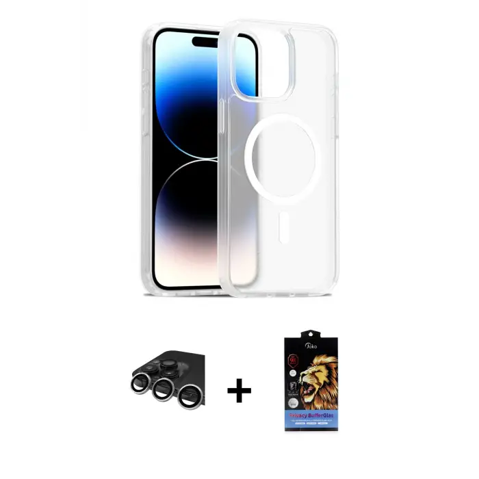ieg™ iPhone 14 Pro Max Kılıf Siluet Minimal Prime - Siyah Buffer Hayalet Cam Ekran Koruyucu + Raze Metal Kamera Lens - GS
