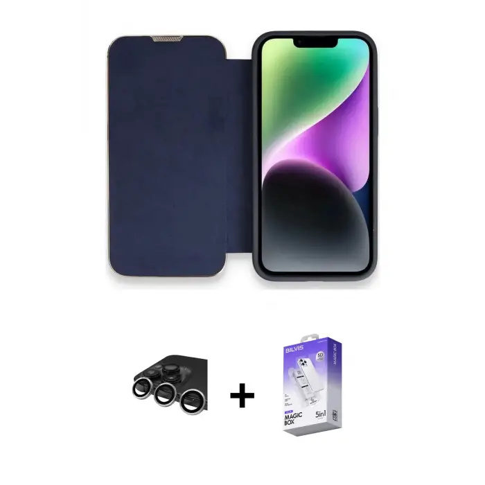 ieg™ iPhone 14 Pro Max Kılıf Siluet Minimal Serisi - Siyah Bilvis 5in1 3D Magic Cam Ekran Koruyucu + Raze Metal Kamera Lens - GS