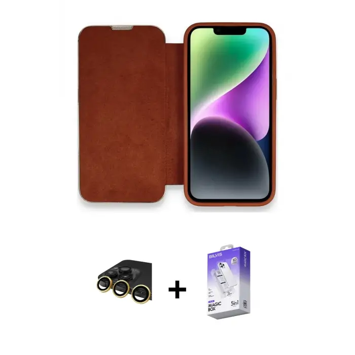ieg™ iPhone 14 Pro Max Kılıf Siluet Minimal Serisi - Siyah Bilvis 5in1 3D Magic Cam Ekran Koruyucu + Raze Metal Kamera Lens - GD