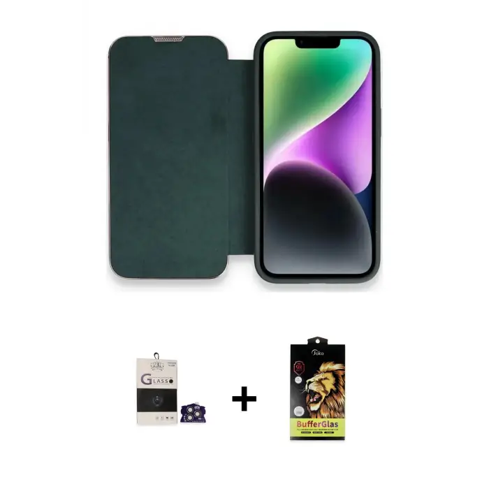 ieg™ iPhone 14 Pro Max Kılıf Siluet Minimal Serisi - Siyah Buffer Cam Ekran Koruyucu + Bilvis Titan Kamera Lens - GS