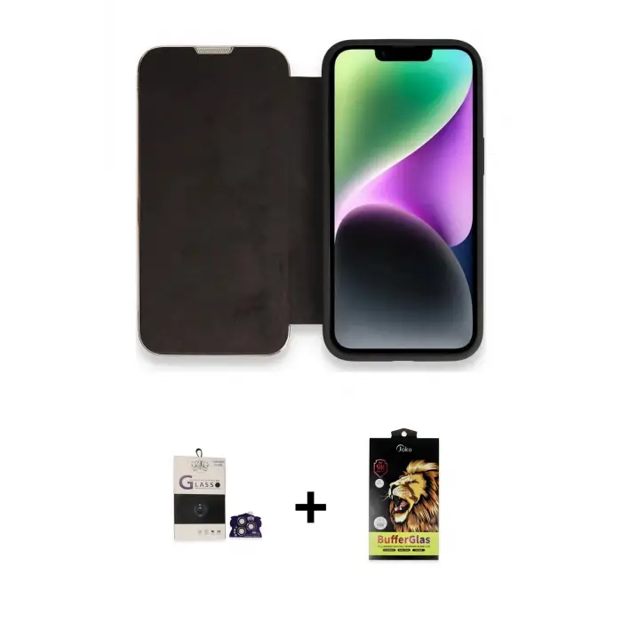 ieg™ iPhone 14 Pro Max Kılıf Siluet Minimal Serisi - Siyah Buffer Cam Ekran Koruyucu + Bilvis Titan Kamera Lens - GS