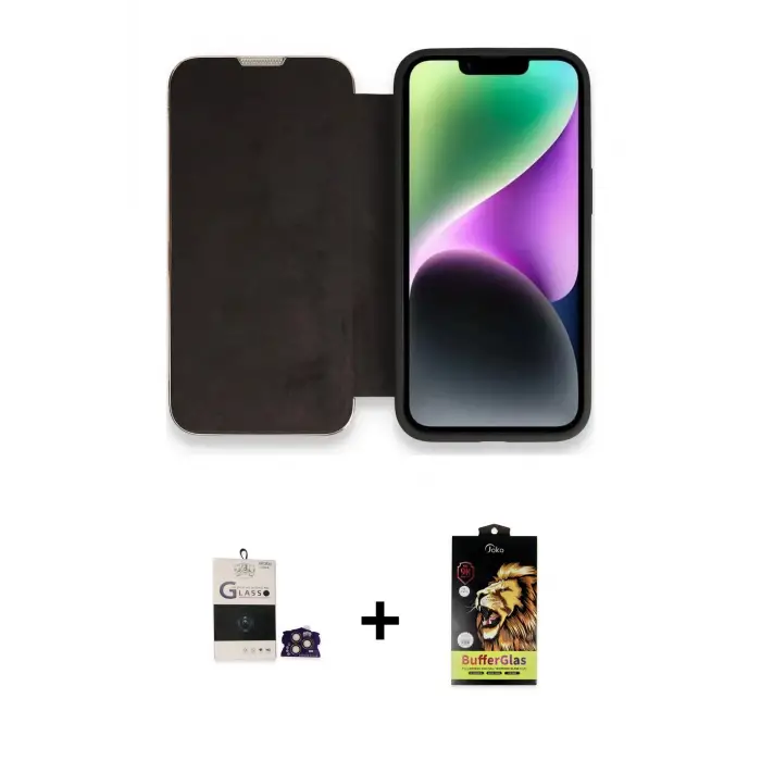 ieg™ iPhone 14 Pro Max Kılıf Siluet Minimal Serisi - Siyah Buffer Cam Ekran Koruyucu + Bilvis Titan Kamera Lens - GD