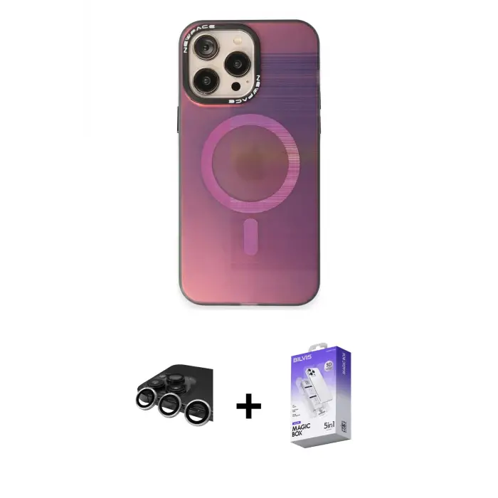 ieg™ iPhone 14 Pro Max Kılıf Siluet Modern Koleksiyonu - Siyah Bilvis 5in1 3D Magic Cam Ekran Koruyucu + Raze Metal Kamera Lens - GS