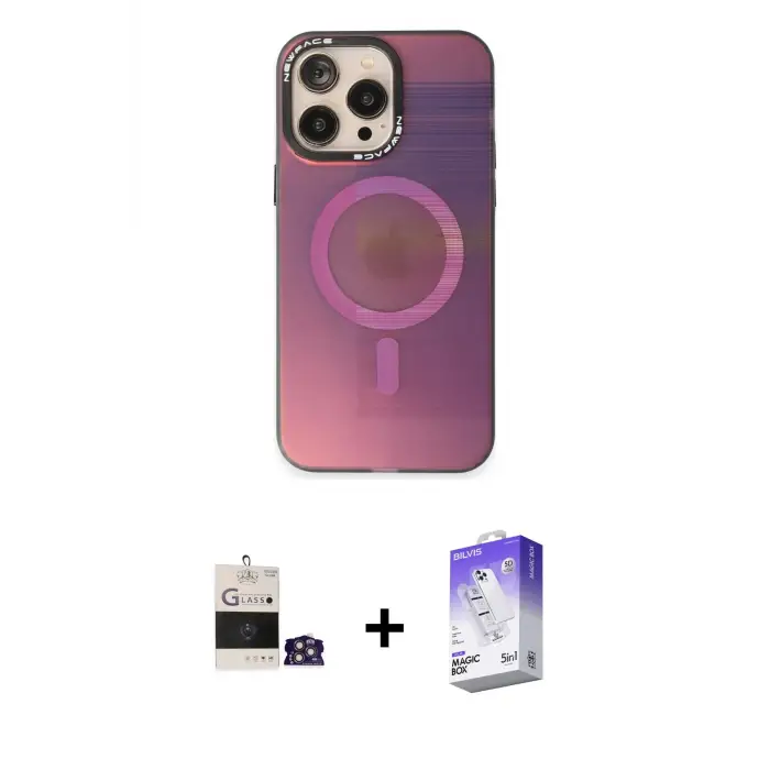 ieg™ iPhone 14 Pro Max Kılıf Siluet Modern Koleksiyonu - Siyah Bilvis 5in1 3D Magic Cam Ekran Koruyucu + Bilvis Titan Kamera Lens - GS