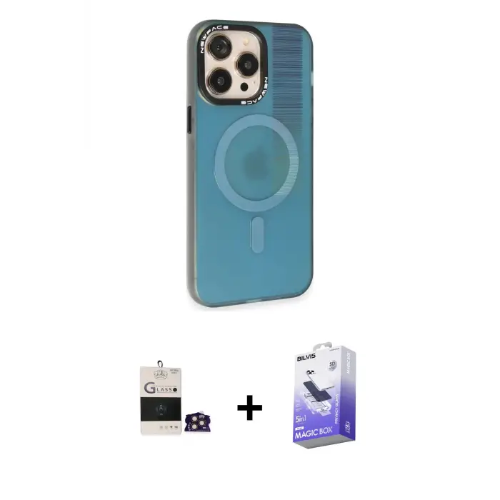 ieg™ iPhone 14 Pro Max Kılıf Siluet Modern Koleksiyonu - Siyah Bilvis 5in1 5D Magic Hayalet Cam Ekran Koruyucu + Bilvis Titan Kamera Lens - GD