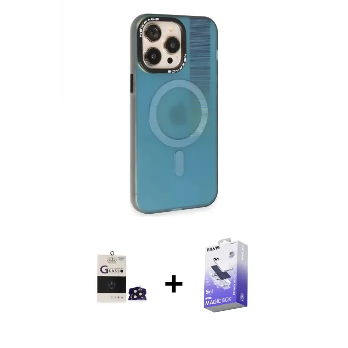 ieg™ iPhone 14 Pro Max Kılıf Siluet Modern Koleksiyonu - Siyah Bilvis 5in1 5D Magic Hayalet Cam Ekran Koruyucu + Bilvis Titan Kamera Lens - DNMR