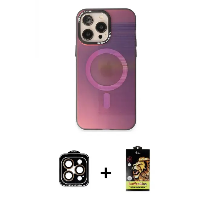ieg™ iPhone 14 Pro Max Kılıf Siluet Modern Koleksiyonu - Siyah Buffer Cam Ekran Koruyucu + PVD Metal Kamera Lens - TU