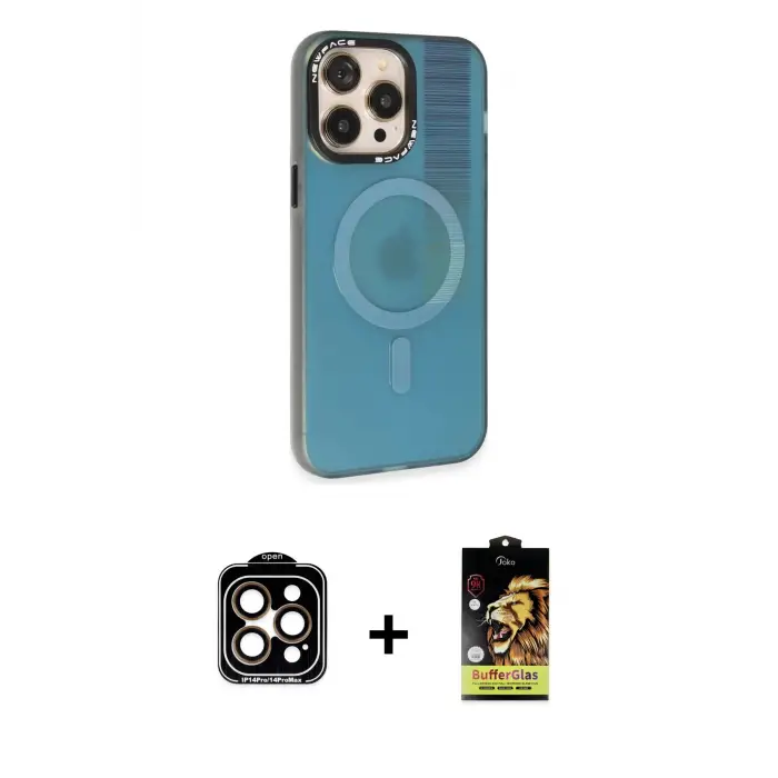 ieg™ iPhone 14 Pro Max Kılıf Siluet Modern Koleksiyonu - Siyah Buffer Cam Ekran Koruyucu + PVD Metal Kamera Lens - TU