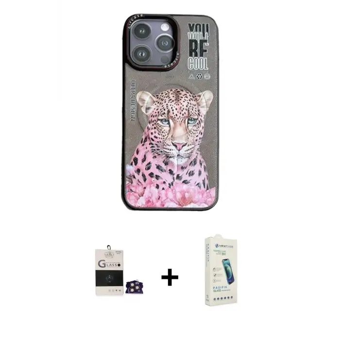 ieg™ iPhone 14 Pro Max Kılıf Siluet Modern Özel Seri - Şeffaf Pasifik Cam Ekran Koruyucu + Bilvis Titan Kamera Lens - GD