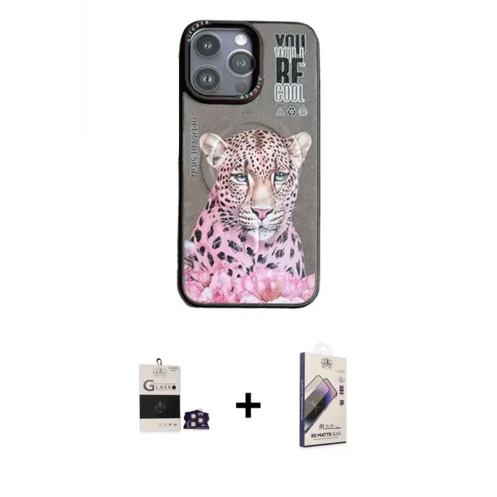 ieg™ iPhone 14 Pro Max Kılıf Siluet Modern Özel Seri - Siyah Bilvis 3D Mat Cam Ekran Koruyucu + Bilvis Titan Kamera Lens - GD
