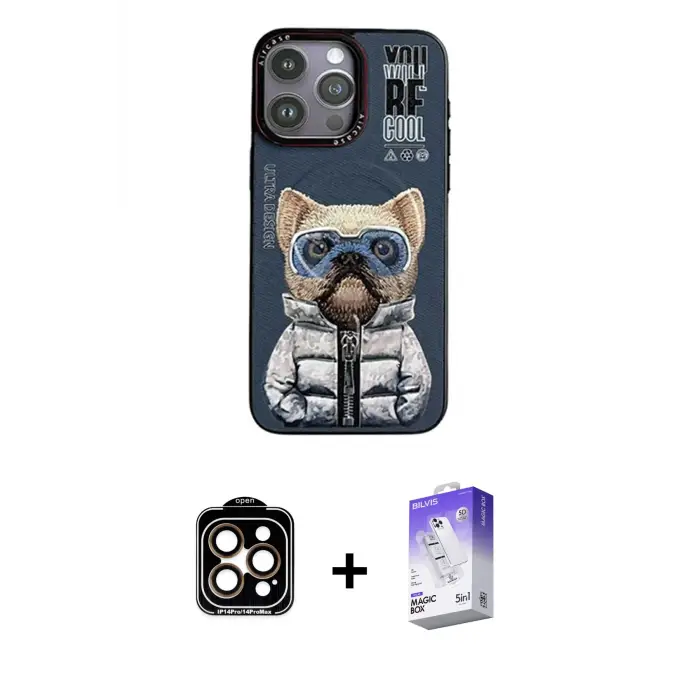 ieg™ iPhone 14 Pro Max Kılıf Siluet Modern Özel Seri - Siyah Bilvis 5in1 3D Magic Cam Ekran Koruyucu + PVD Metal Kamera Lens - TU