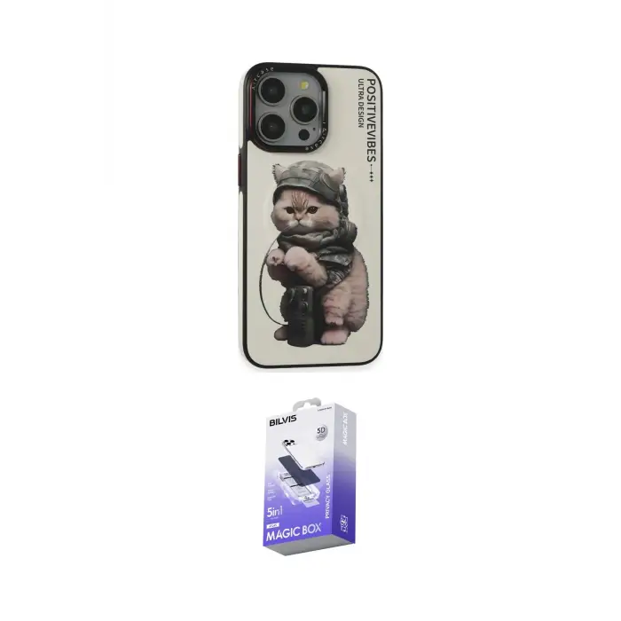 ieg™ iPhone 14 Pro Max Kılıf Siluet Modern Özel Seri - Siyah Bilvis 5in1 5D Magic Hayalet Cam Ekran Koruyucu