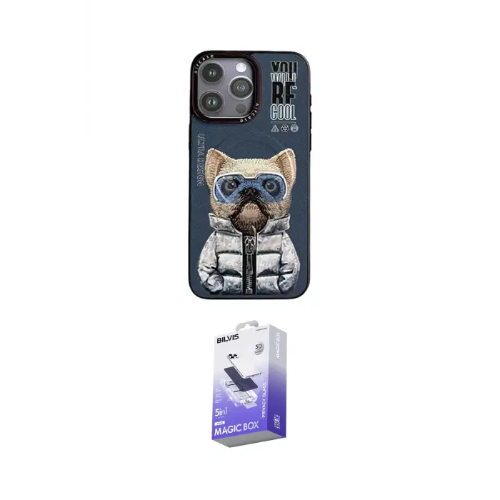 ieg™ iPhone 14 Pro Max Kılıf Siluet Modern Özel Seri - Siyah Bilvis 5in1 5D Magic Hayalet Cam Ekran Koruyucu
