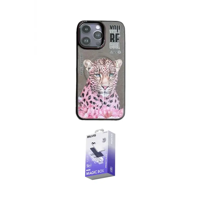 ieg™ iPhone 14 Pro Max Kılıf Siluet Modern Özel Seri - Siyah Bilvis 5in1 5D Magic Hayalet Cam Ekran Koruyucu