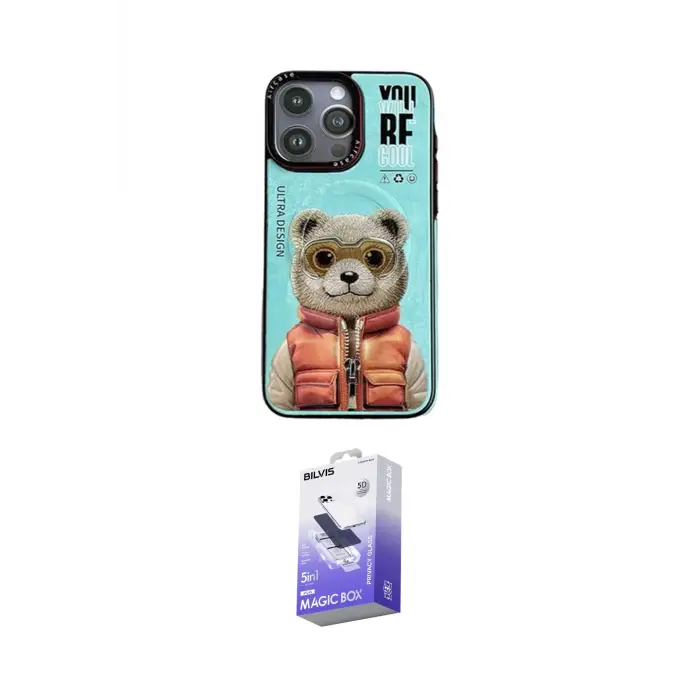 ieg™ iPhone 14 Pro Max Kılıf Siluet Modern Özel Seri - Siyah Bilvis 5in1 5D Magic Hayalet Cam Ekran Koruyucu