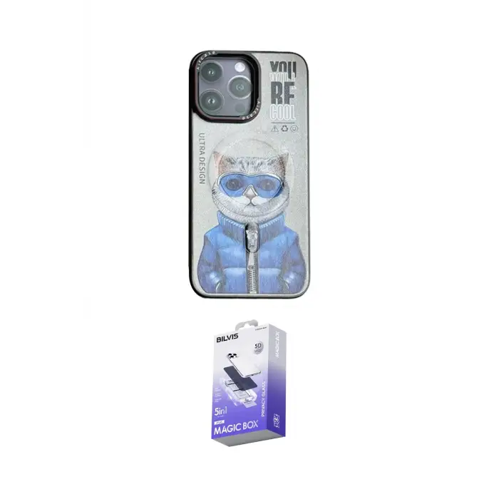 ieg™ iPhone 14 Pro Max Kılıf Siluet Modern Özel Seri - Siyah Bilvis 5in1 5D Magic Hayalet Cam Ekran Koruyucu
