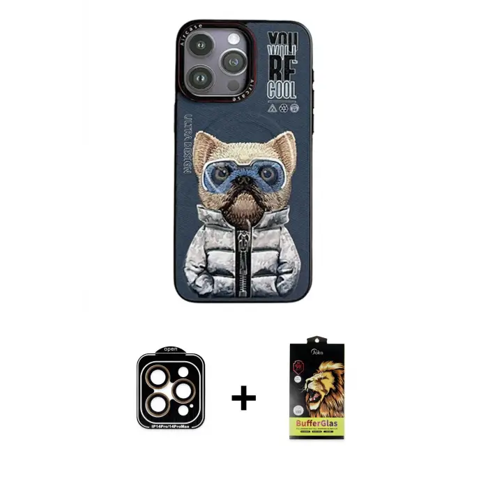 ieg™ iPhone 14 Pro Max Kılıf Siluet Modern Özel Seri - Siyah Buffer Cam Ekran Koruyucu + PVD Metal Kamera Lens - TU