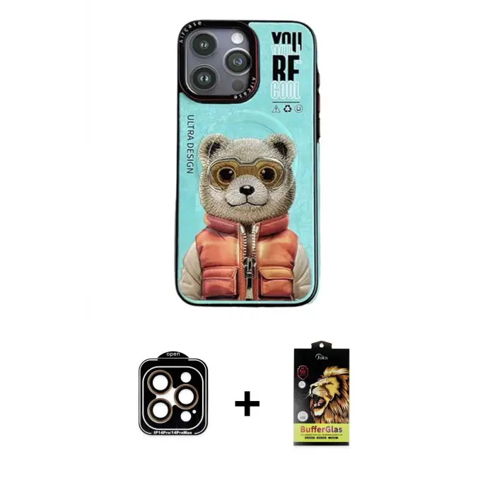 ieg™ iPhone 14 Pro Max Kılıf Siluet Modern Özel Seri - Siyah Buffer Cam Ekran Koruyucu + PVD Metal Kamera Lens - TU