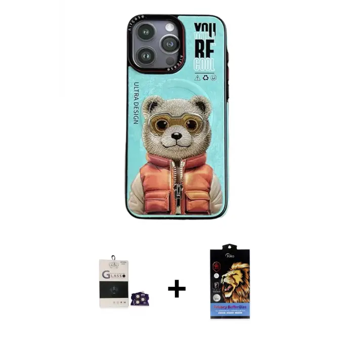ieg™ iPhone 14 Pro Max Kılıf Siluet Modern Özel Seri - Siyah Buffer Hayalet Cam Ekran Koruyucu + Bilvis Titan Kamera Lens - GD