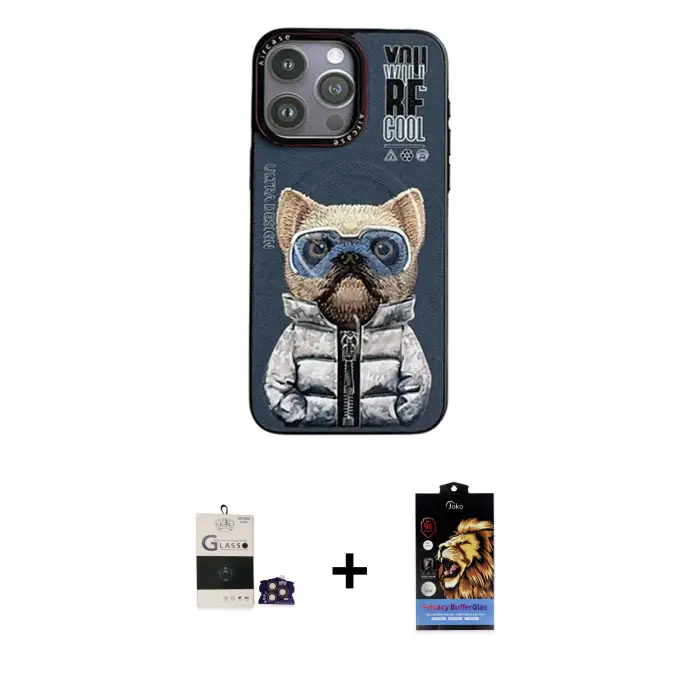 ieg™ iPhone 14 Pro Max Kılıf Siluet Modern Özel Seri - Siyah Buffer Hayalet Cam Ekran Koruyucu + Bilvis Titan Kamera Lens - GD