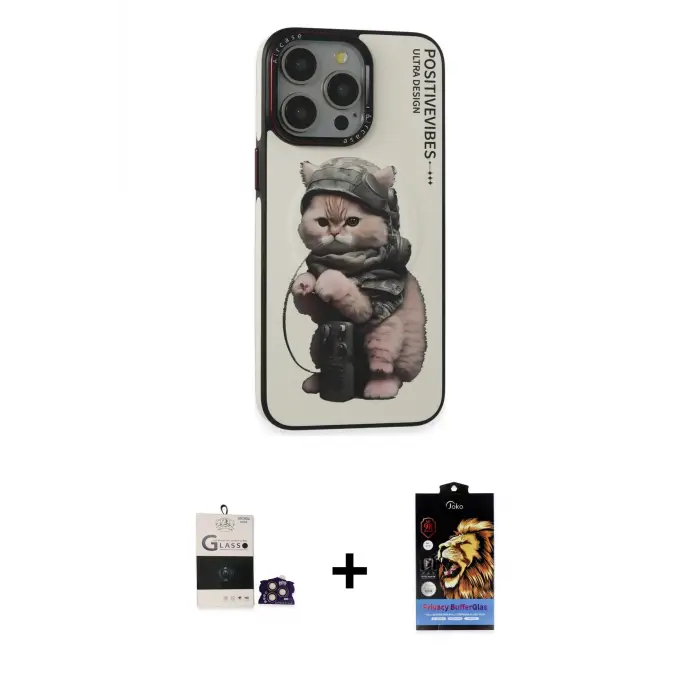 ieg™ iPhone 14 Pro Max Kılıf Siluet Modern Özel Seri - Siyah Buffer Hayalet Cam Ekran Koruyucu + Bilvis Titan Kamera Lens - GD