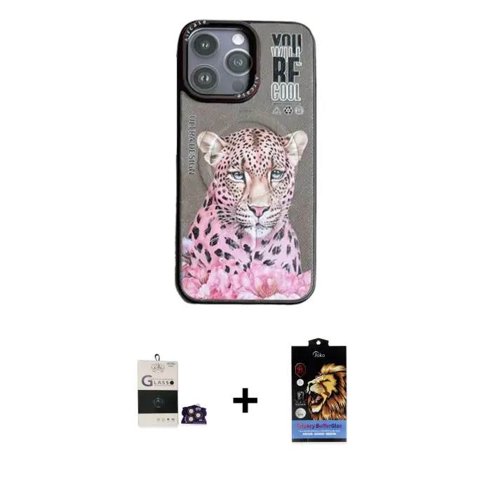 ieg™ iPhone 14 Pro Max Kılıf Siluet Modern Özel Seri - Siyah Buffer Hayalet Cam Ekran Koruyucu + Bilvis Titan Kamera Lens - GD