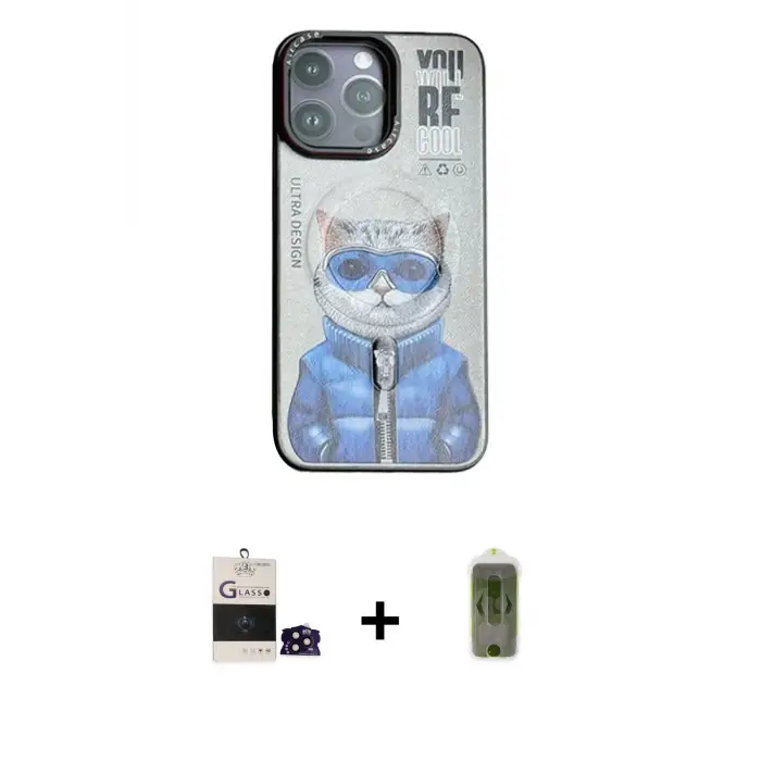 ieg™ iPhone 14 Pro Max Kılıf Siluet Modern Özel Seri - Siyah Joko Magic 5D Hayalet Cam + Bilvis Titan Kamera Lens - SH