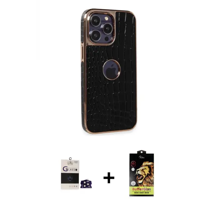 ieg™ iPhone 14 Pro Max Kılıf Ufuk Form Prime - Siyah Buffer Cam Ekran Koruyucu + Bilvis Titan Kamera Lens - DNMR