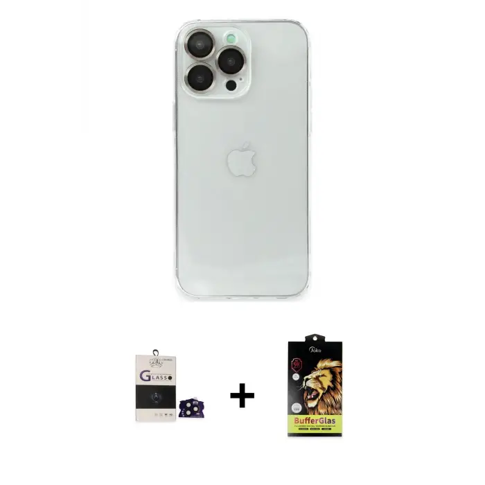 ieg™ iPhone 14 Pro Max Kılıf Ufuk Minimal Özel Seri - Siyah Buffer Cam Ekran Koruyucu + Bilvis Titan Kamera Lens - SH