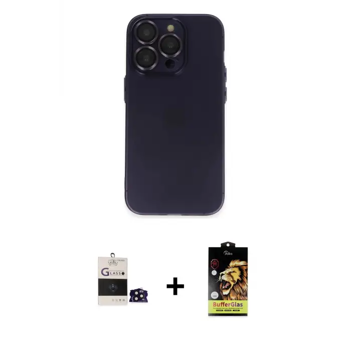 ieg™ iPhone 14 Pro Max Kılıf Ufuk Minimal Özel Seri - Siyah Buffer Cam Ekran Koruyucu + Bilvis Titan Kamera Lens - SH