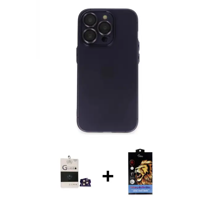 ieg™ iPhone 14 Pro Max Kılıf Ufuk Minimal Özel Seri - Siyah Buffer Hayalet Cam Ekran Koruyucu + Bilvis Titan Kamera Lens - GD